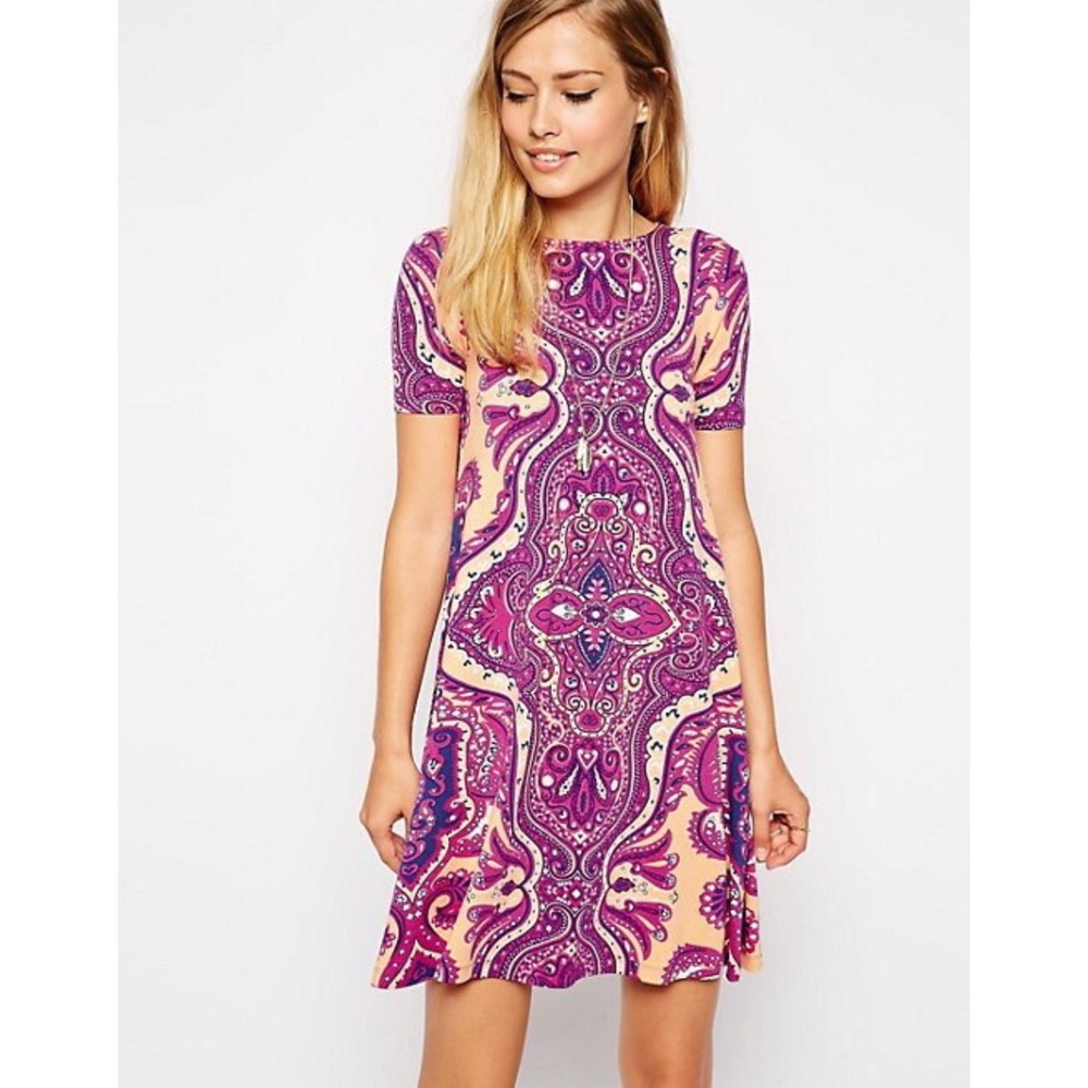 ASOS Petites Paisley Swing Dress Purple Orange